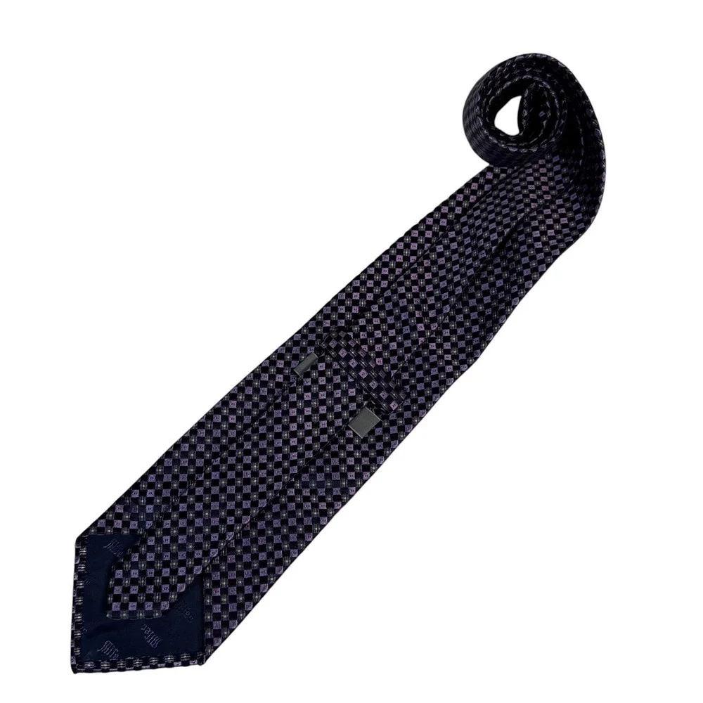 Altea Milano Mens Purple Black Geometric Check Silk Tie Handmade Italy 3.75in
